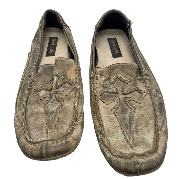 leather slipper bed-stii footwear slip on 10 cross rubber sole stitching READ - Picture 1 of 5